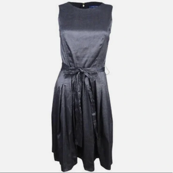 Tommy Hilfiger | Dresses | Tommy Hilfiger Dress 4 Dark Gray Metallic  Stretch Taffeta Fit Flare Tie Front | Poshmark